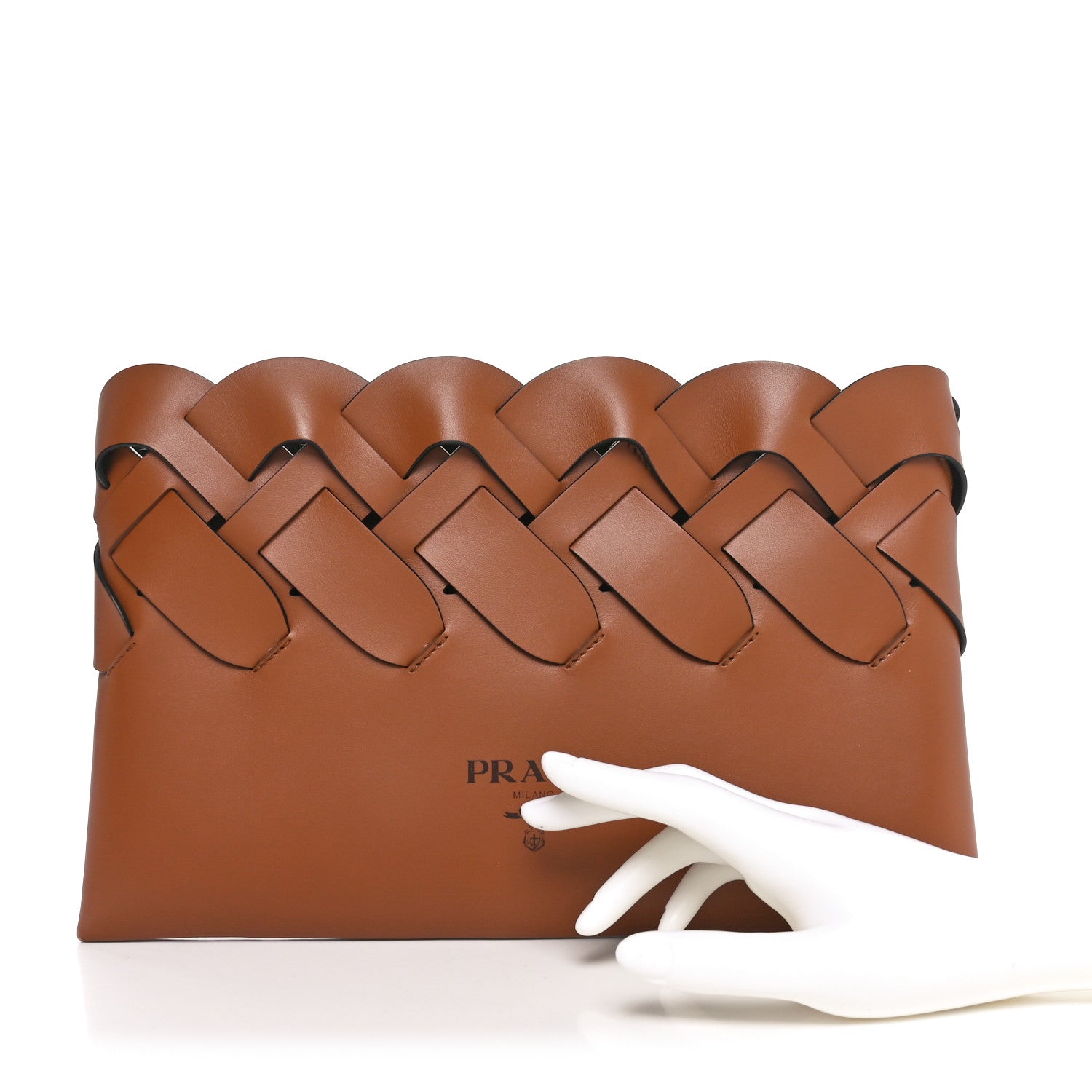 Prada Vitello Intreccio Tress Clutch Cognac Black 2 of 11