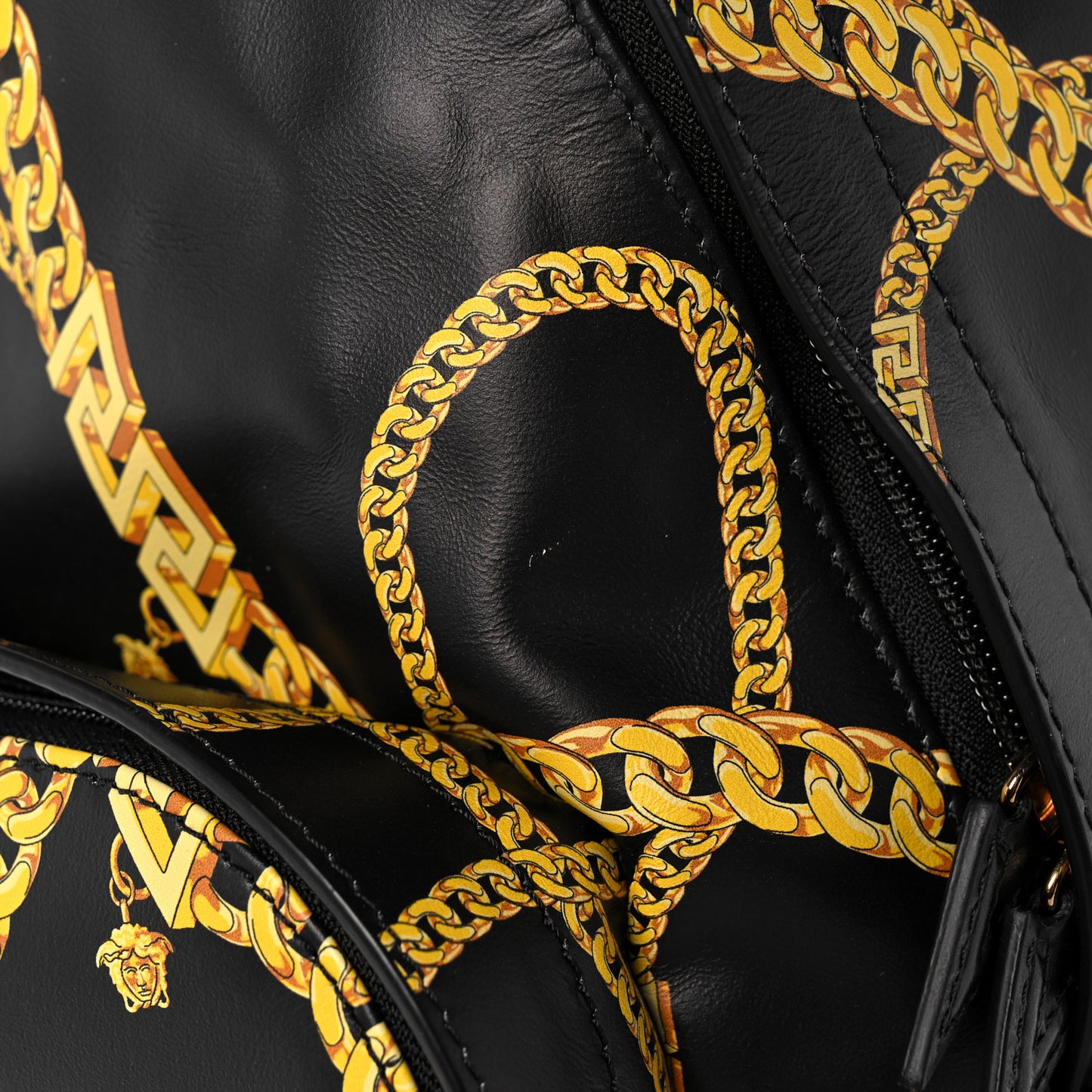 Vinyl Chain Print La Medusa Backpack Black Gold