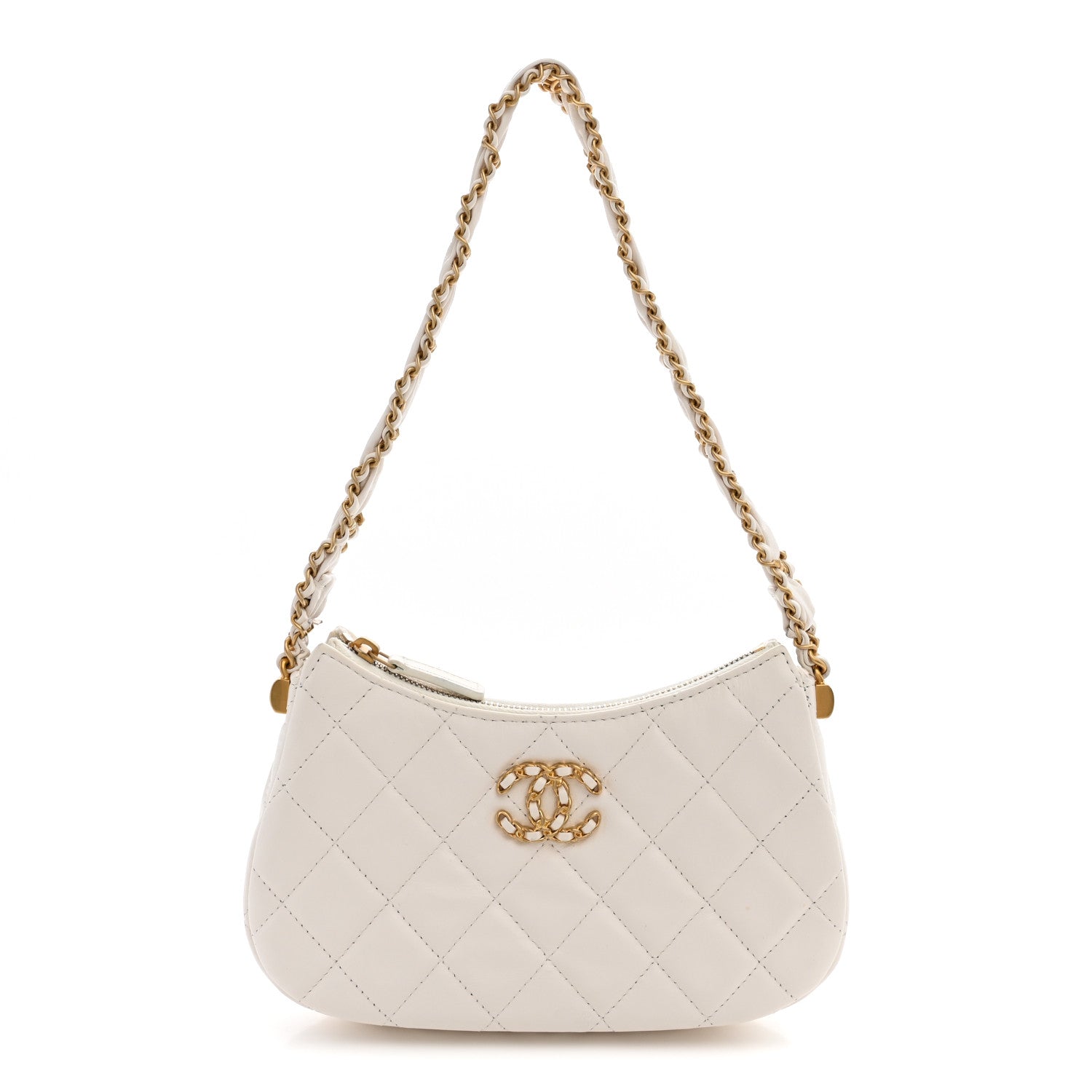 Chanel Crumpled Calfskin Quilted Braided CC Small Hobo White 1 of 11