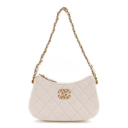 Chanel Crumpled Calfskin Quilted Braided CC Small Hobo White 1 of 11
