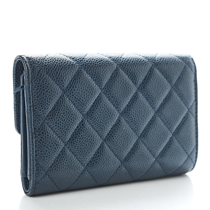 Chanel Metallic Caviar Quilted Medium Flap Wallet Dark Blue 3 of 8