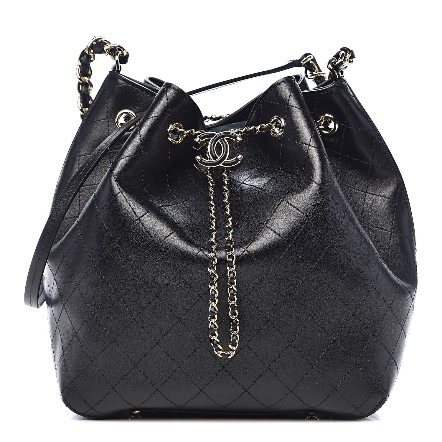 Chanel Calfskin Stitched Drawstring Bag Black 1 of 10