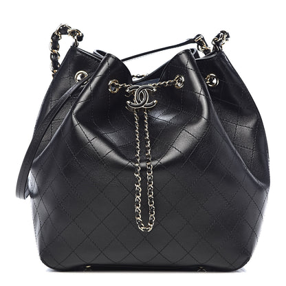 Chanel Calfskin Stitched Drawstring Bag Black 1 of 10