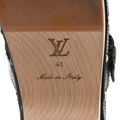 Louis Vuitton Calfskin Patent Monogram Cottage Clog Mules 41 Black 6 of 8