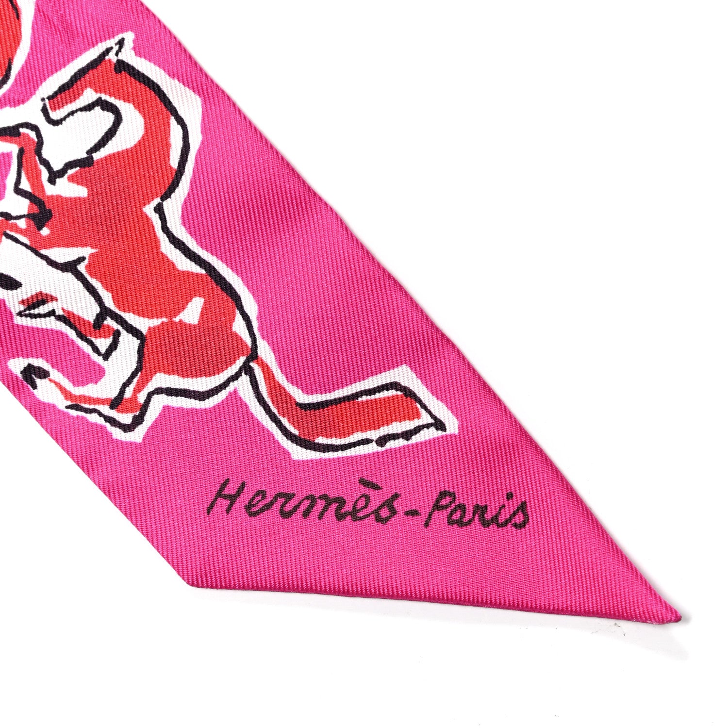 Hermes Silk Chevaux En Liberte Twilly Rose Indien Rouge White 5 of 5
