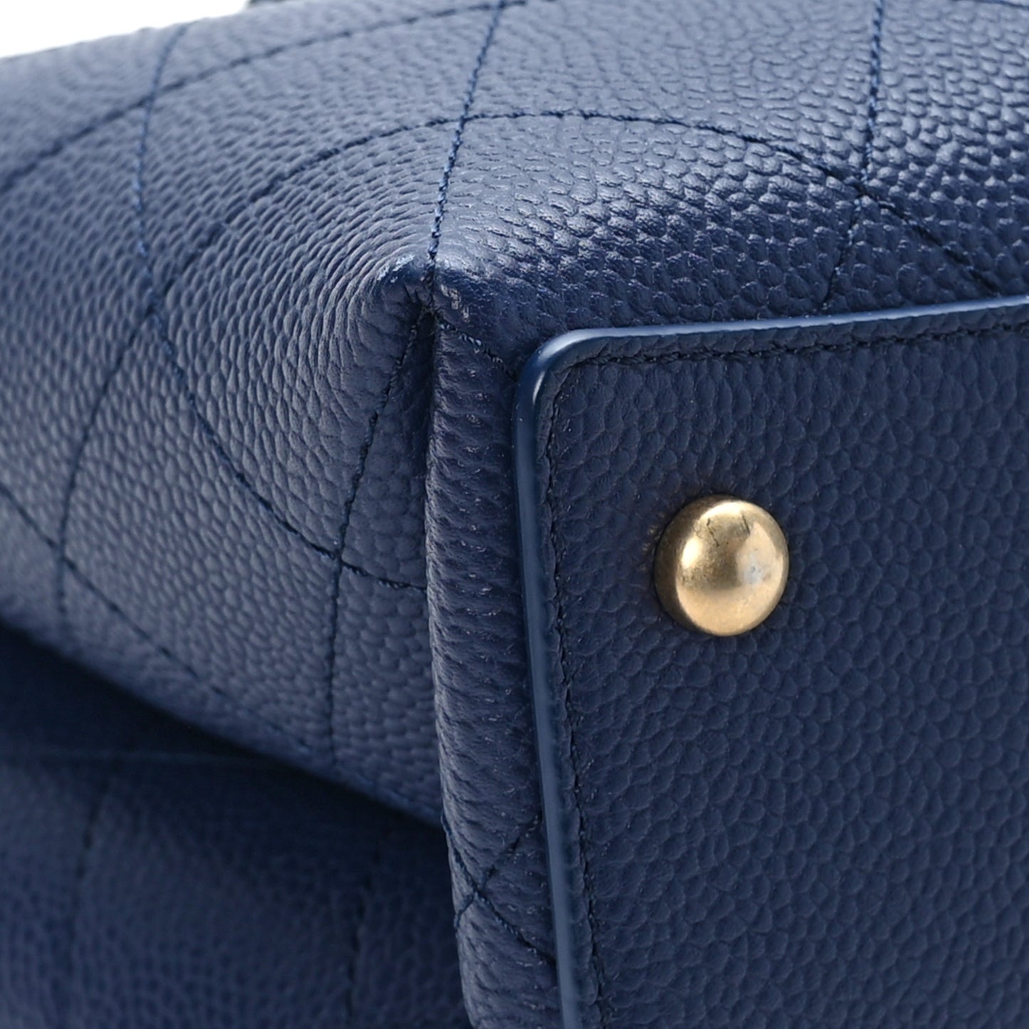 Grained Calfskin Stitched Small Drawstring Bag Navy