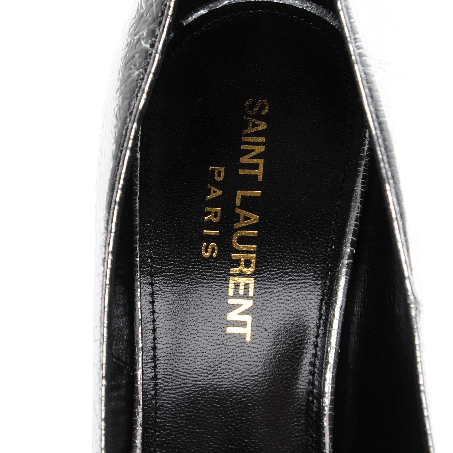 Saint Laurent Metallic Cracked Goatskin Anja 105 Pumps 38.5 Argento 7 of 9