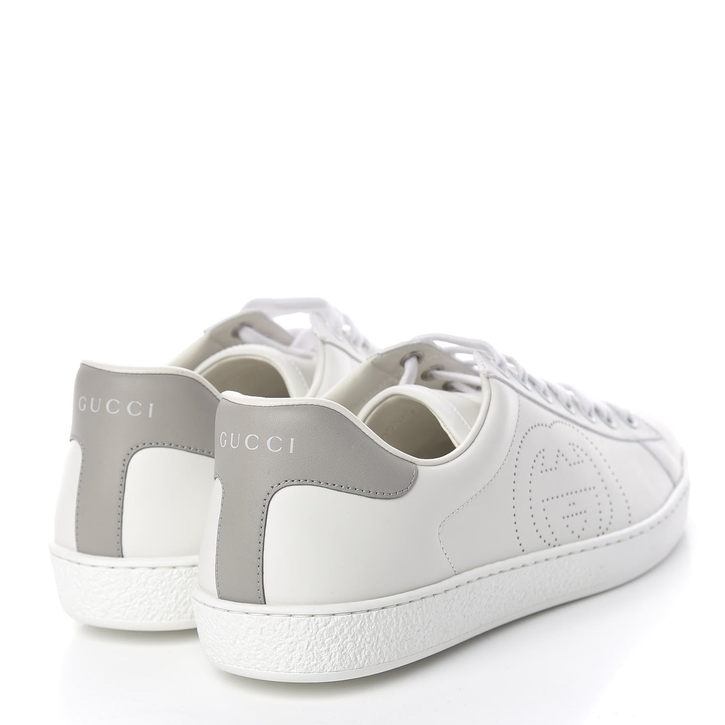 Calfskin Interlocking G Perforated Mens Ace Sneakers 7.5 White Grey Sky