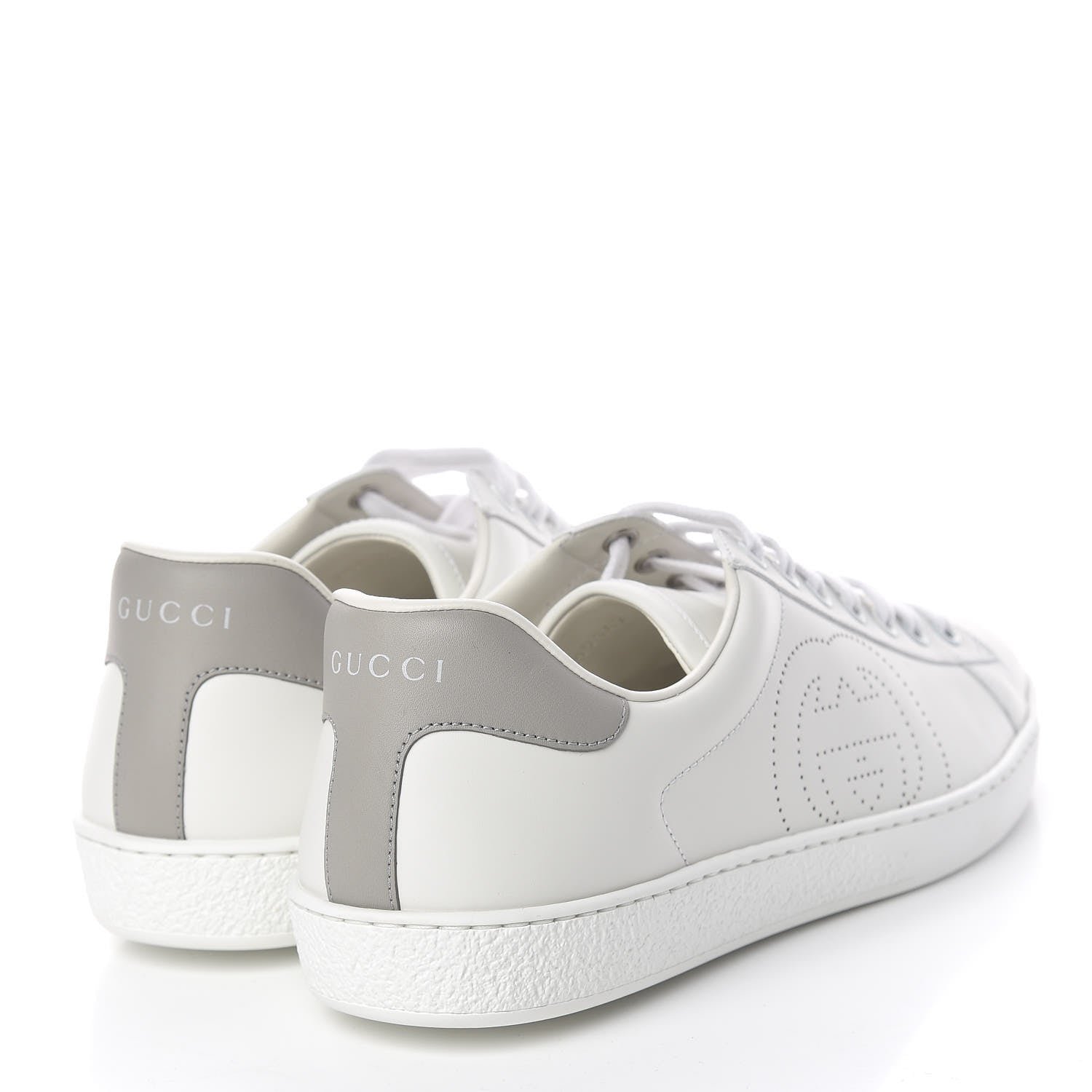 Gucci Calfskin Interlocking G Perforated Mens Ace Sneakers 7.5 White Grey Sky 4 of 10