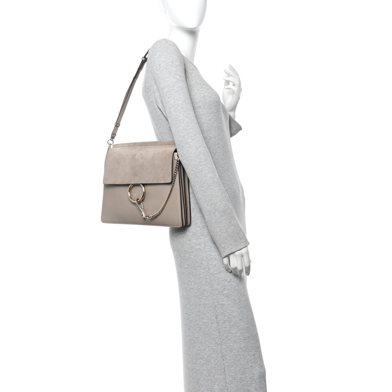 Chloe Calfskin Suede Medium Faye Shoulder Bag Motty Grey 2 of 16