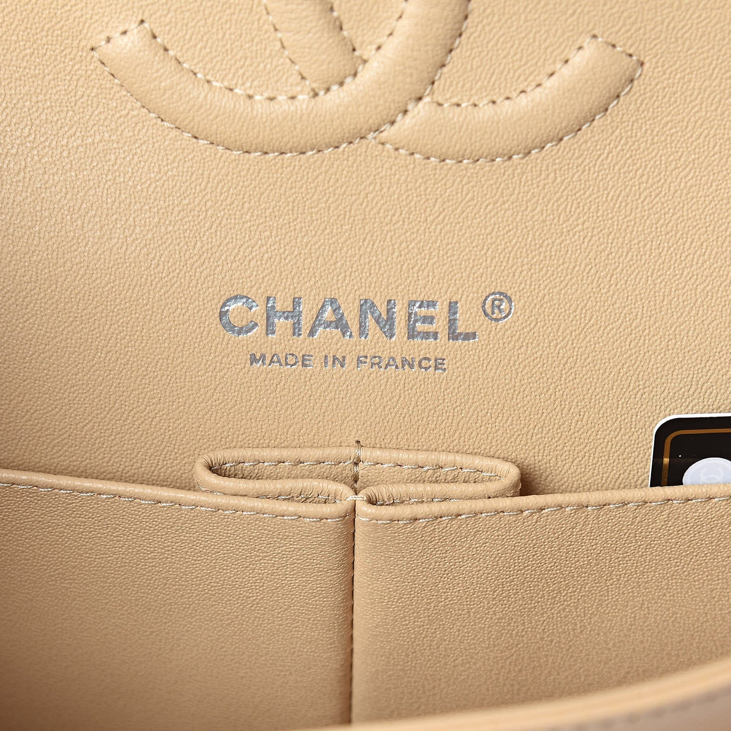 Caviar Quilted Medium Double Flap Beige