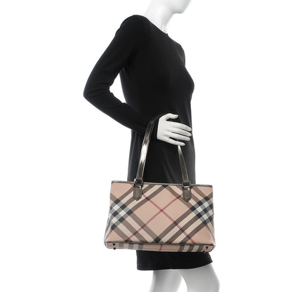 Burberry Patent Nova Check Shopper Tote Nickel 2 of 13
