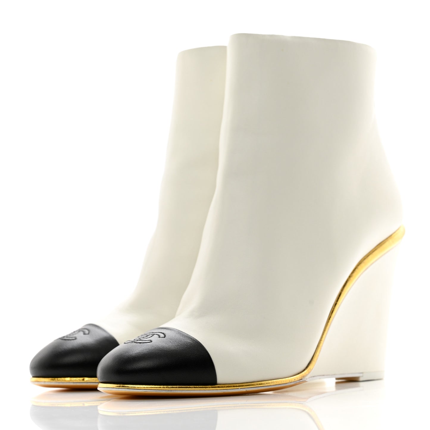 Lambskin Cap Toe Open Wedge 39 White Black