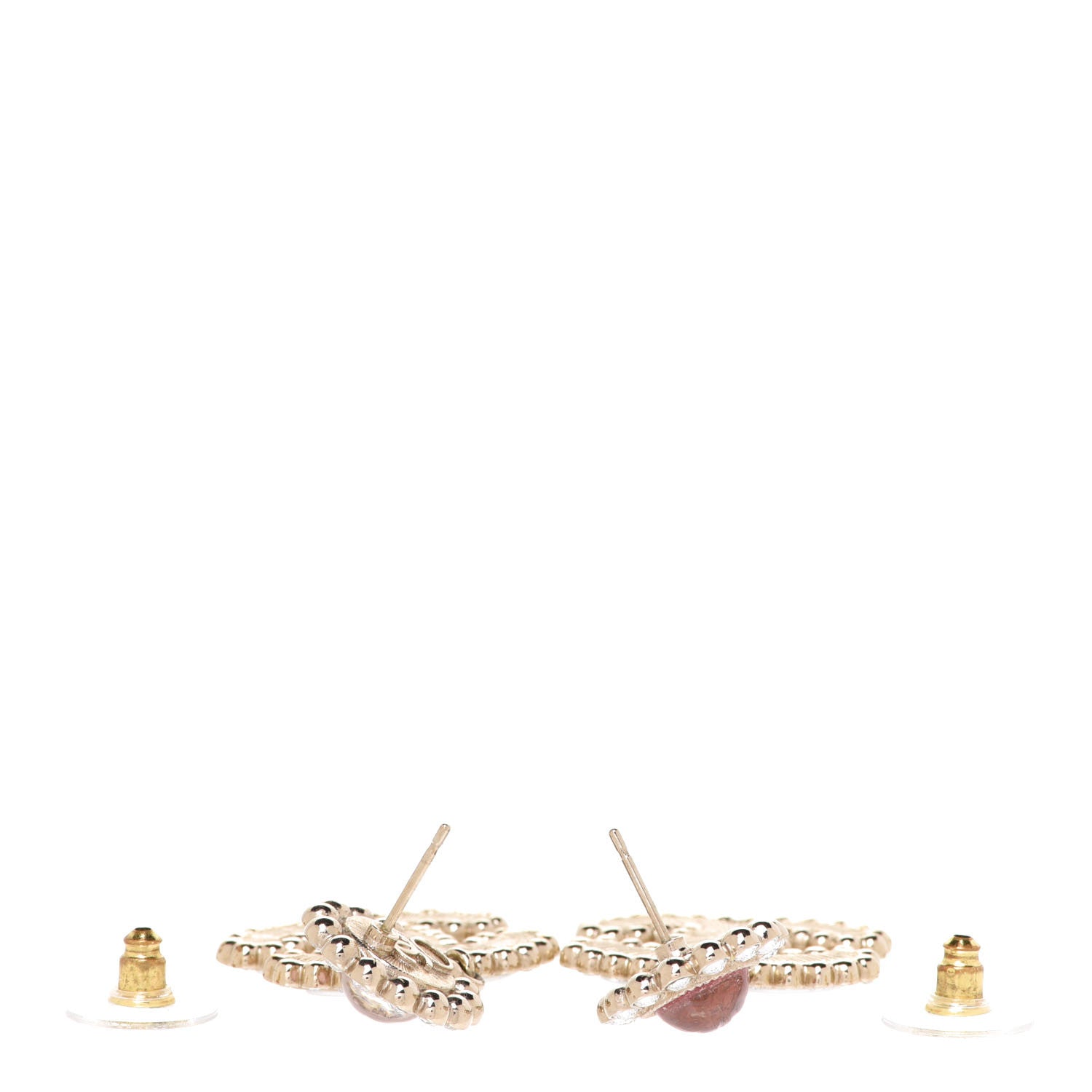 Chanel Crystal Pearl CC Drop Earrings Pink Gold 3 of 5