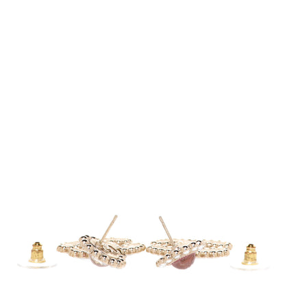 Chanel Crystal Pearl CC Drop Earrings Pink Gold 3 of 5