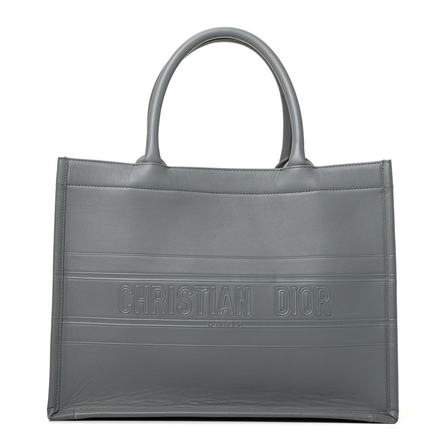 Calfskin Embossed Medium Book Tote Grey Stone