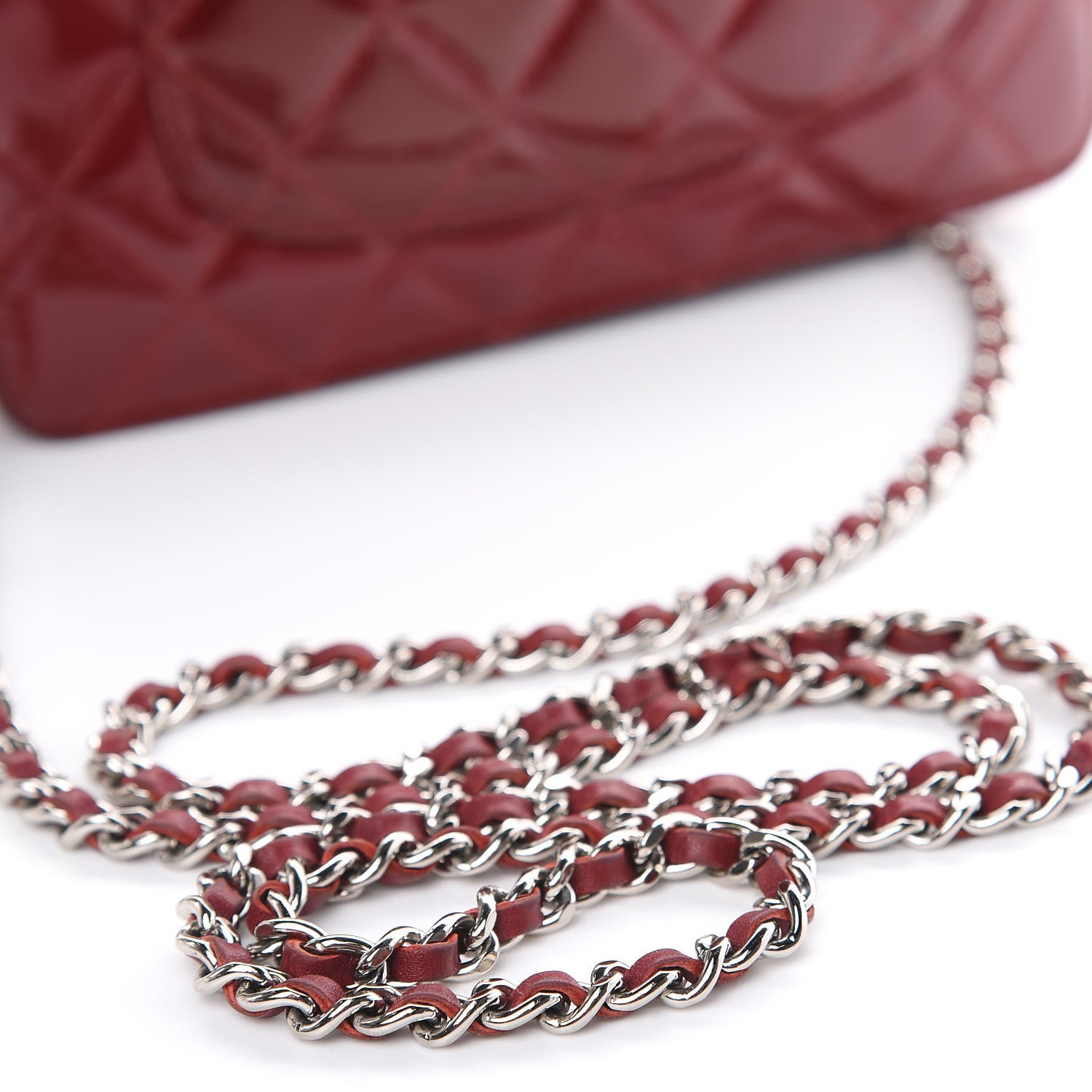 Chanel Patent Quilted Wallet On Chain WOC Red 21 of 21