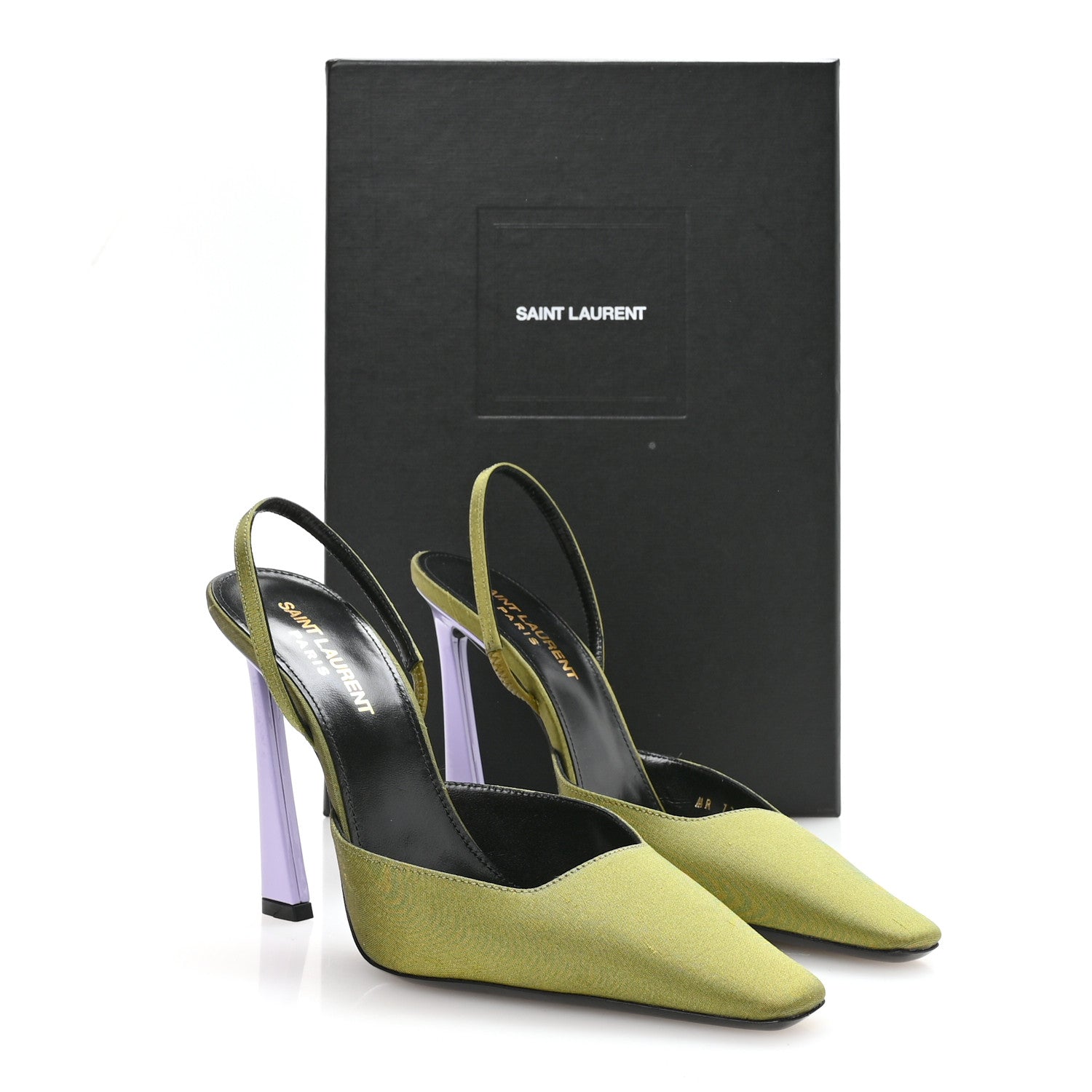 Saint Laurent Crepe De Chine Blade 105 Slingback Pumps 37.5 Lime 17 of 18