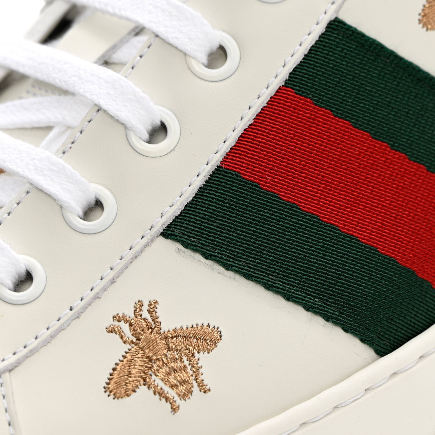 Gucci Calfskin Ayers Web Bee Star Embroidered Mens Ace Sneakers 10 White Green 10 of 14