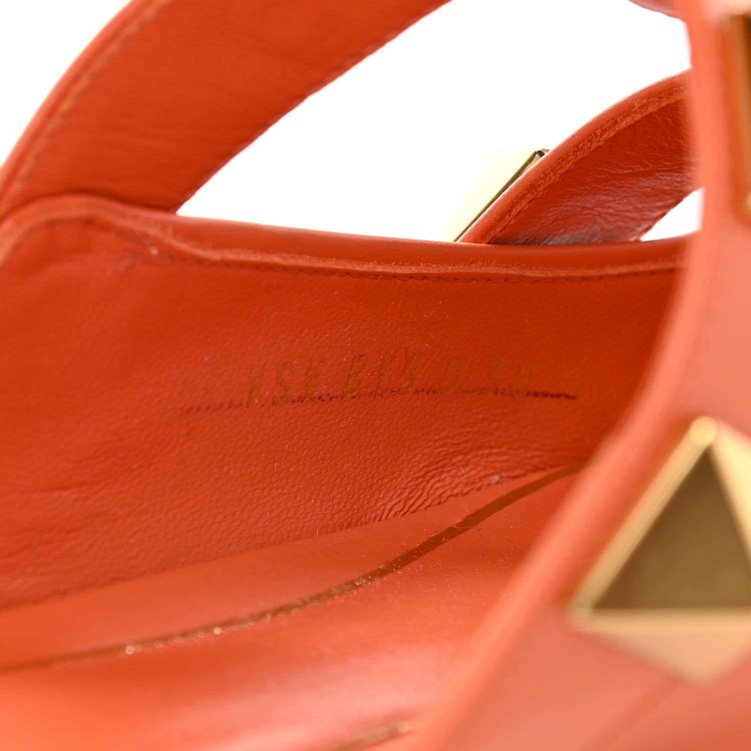 Valentino Garavani Calfskin Roman Stud Ankle Strap Flat Mules 38 Orange Zest 8 of 11