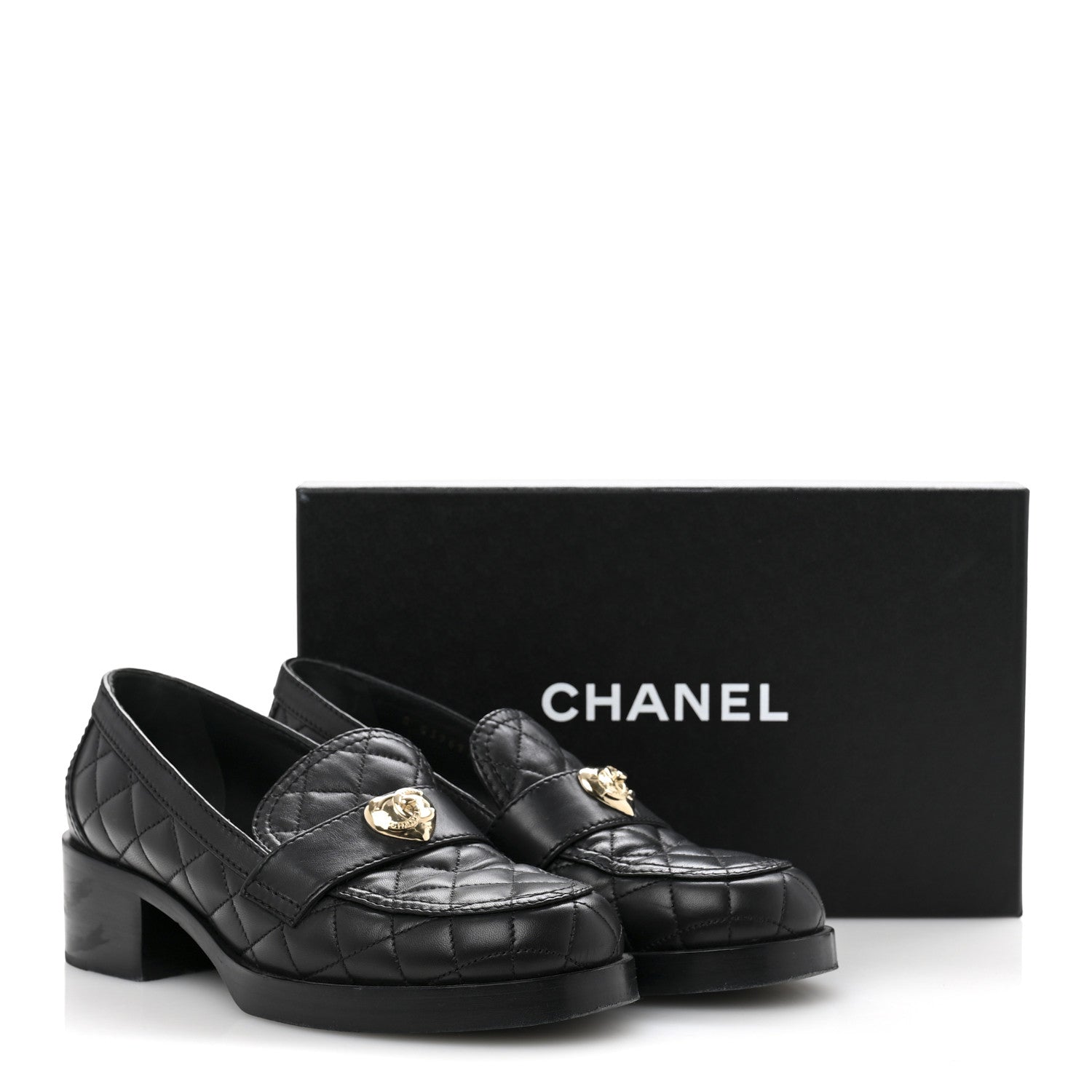 Chanel Lambskin Quilted CC Heart Loafers 39 Black 12 of 12