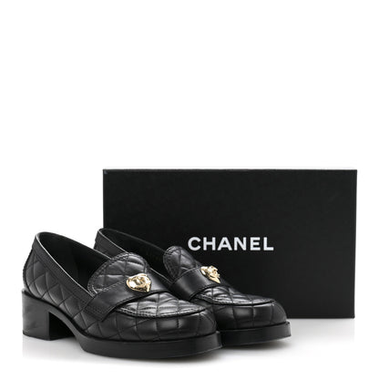 Chanel Lambskin Quilted CC Heart Loafers 39 Black 12 of 12