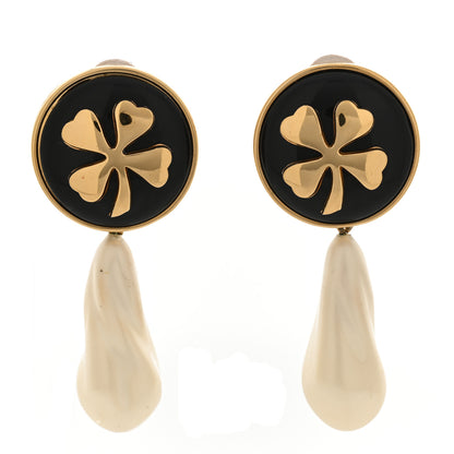 Chanel Pearl Resin CC Clover Clip On Earrings Gold 1 of 5