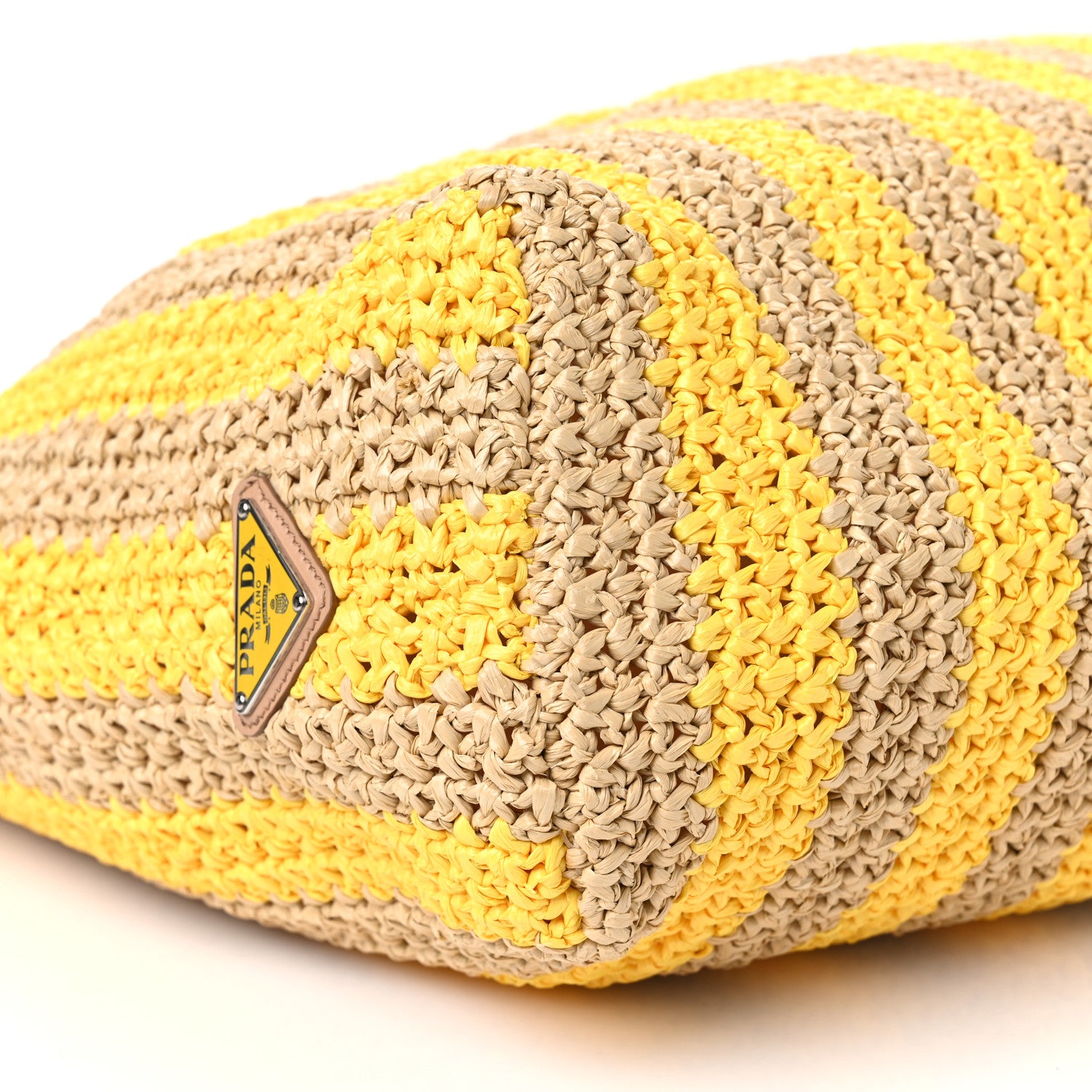 Prada Yarn Raffia Effect Crochet Striped Large Logo Tote Naturale Giallo 8 of 9