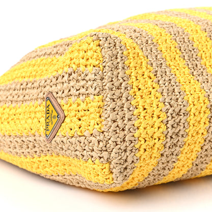 Prada Yarn Raffia Effect Crochet Striped Large Logo Tote Naturale Giallo 8 of 9