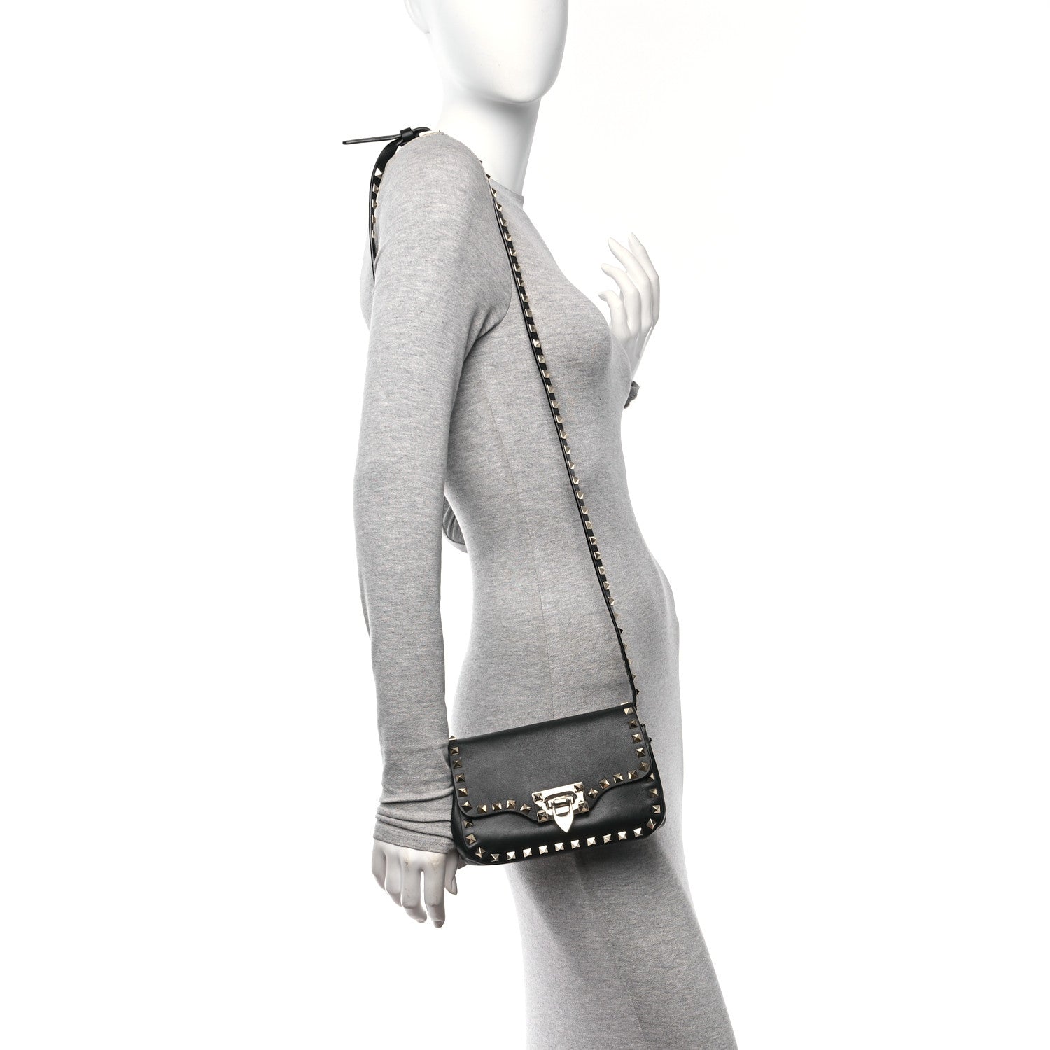 Valentino Garavani Vitello Mini Rockstud Flap Saddle Crossbody Bag Black 2 of 9
