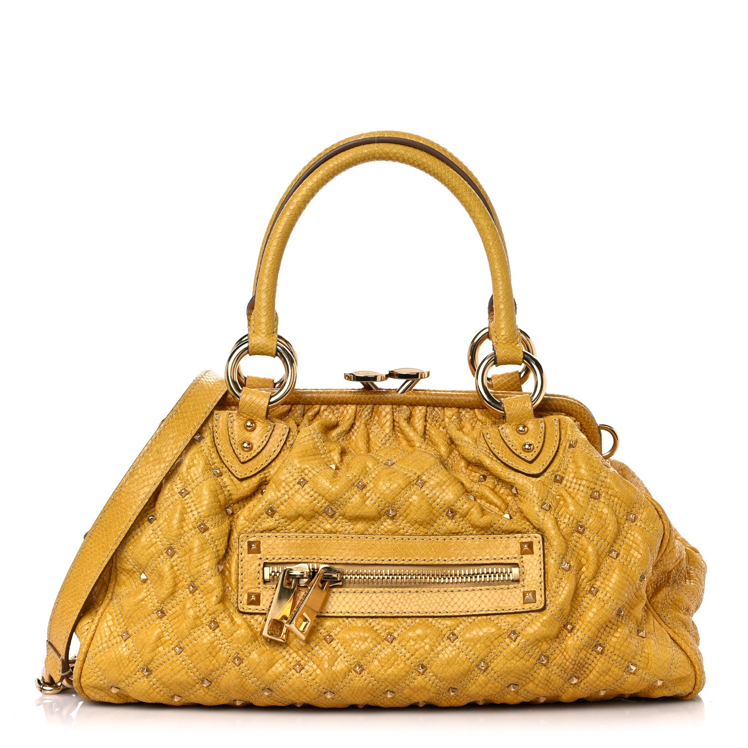 Marc Jacobs Python Embossed Calfskin Quilted Studded Stam Yellow 1 of 21