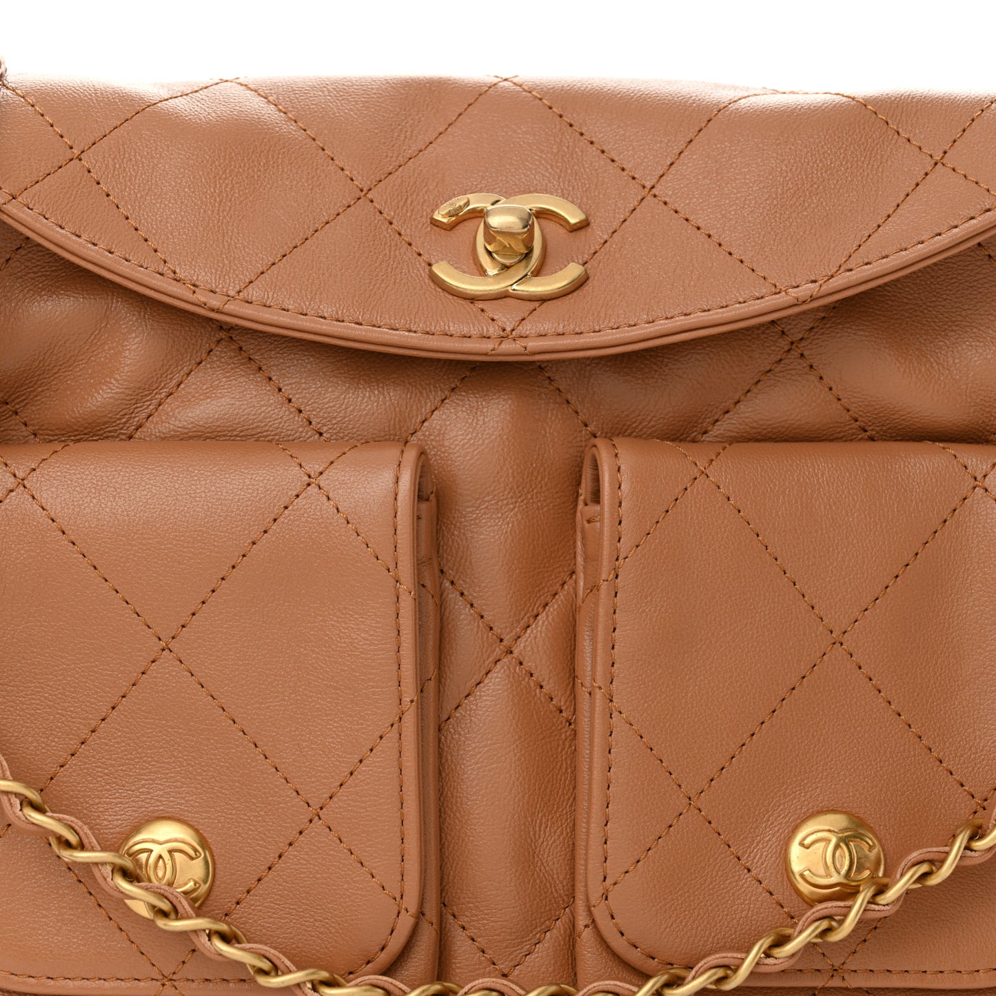 Shiny Calfskin Quilted Small Supple Twins Hobo Bag Brown