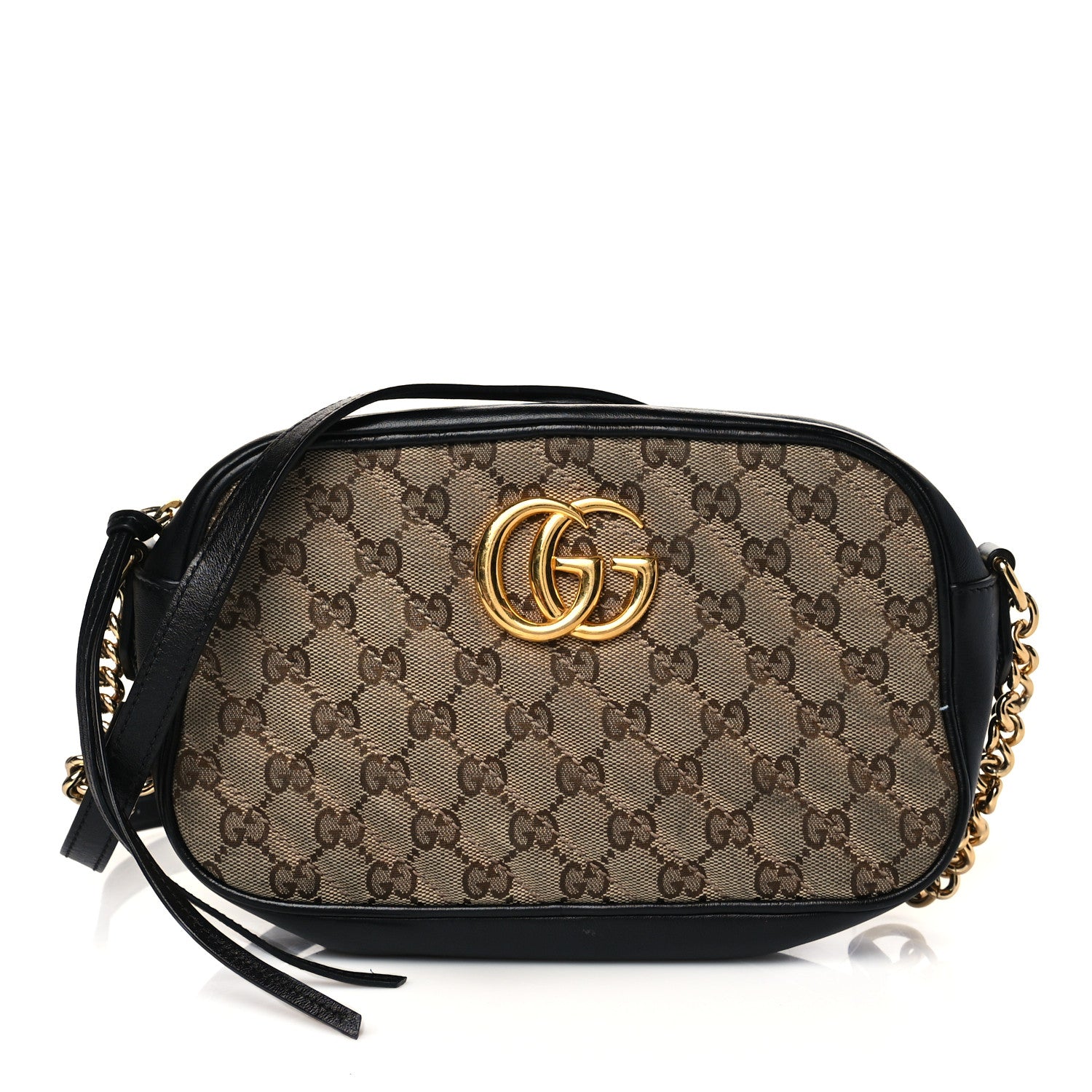 Gucci Monogram Matelasse Diagonal Small GG Marmont Chain Shoulder Bag Beige Black 1 of 13