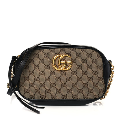Gucci Monogram Matelasse Diagonal Small GG Marmont Chain Shoulder Bag Beige Black 1 of 13