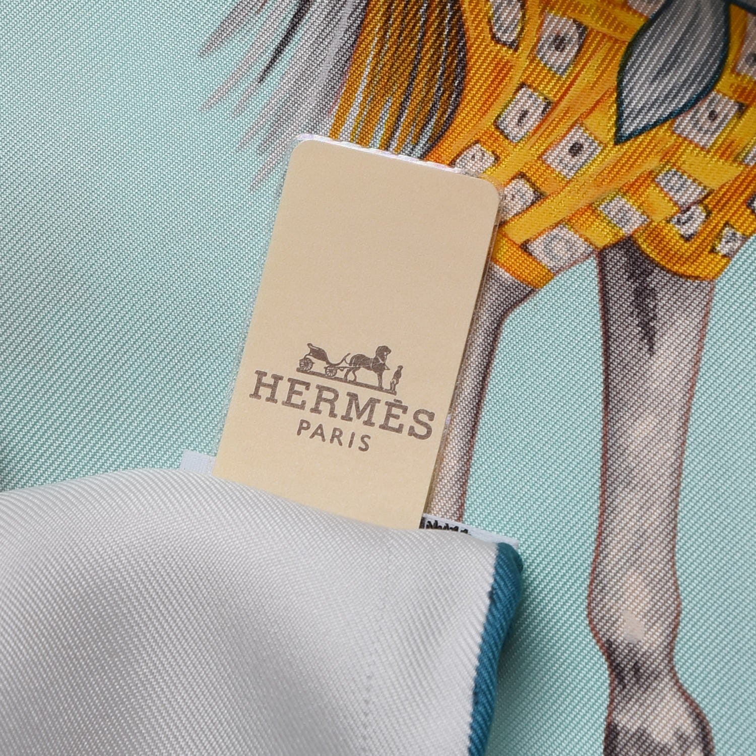 Hermes Silk Paperoles Scarf 90 Aqua Blanc Vieil Or 6 of 6