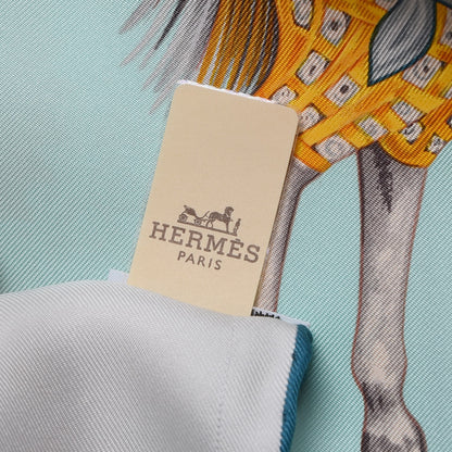 Hermes Silk Paperoles Scarf 90 Aqua Blanc Vieil Or 6 of 6