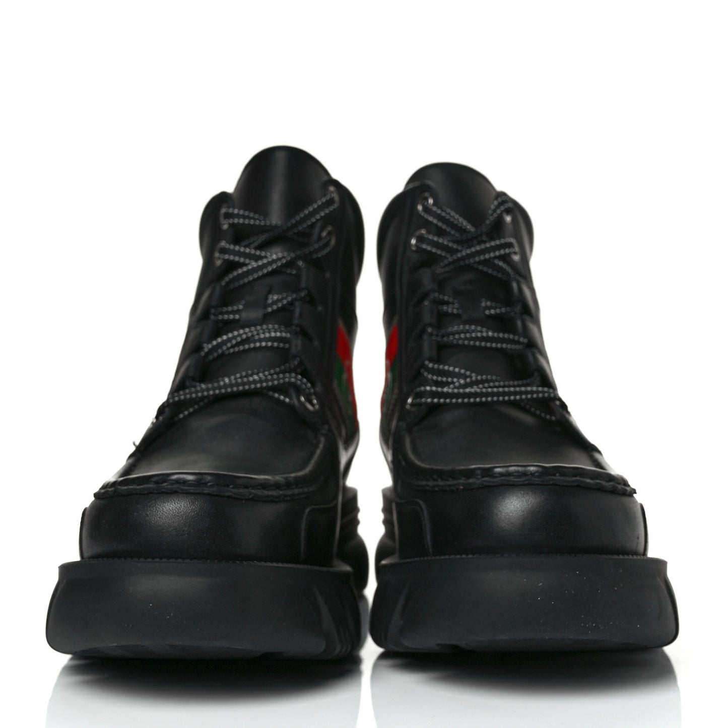Quebec Calfskin Web Mens Interlocking G Lace Up Combat Boots 8.5 Black Mystic White Green Red