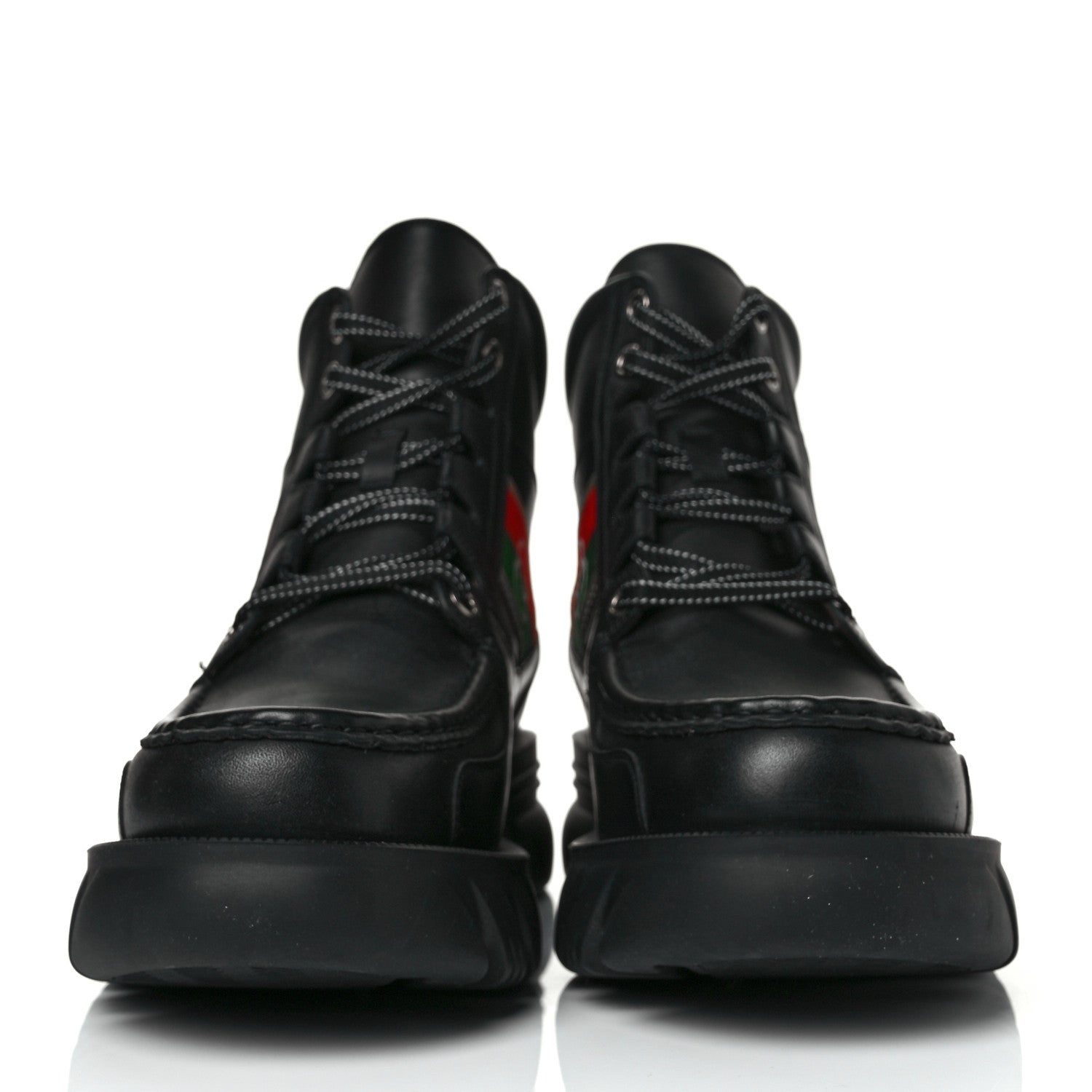 Gucci Quebec Calfskin Web Mens Interlocking G Lace Up Combat Boots 8.5 Black Mystic White Green Red 2 of 9