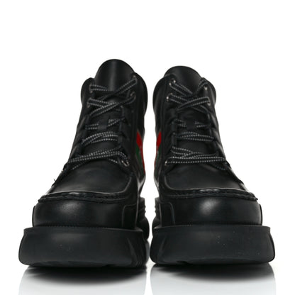 Gucci Quebec Calfskin Web Mens Interlocking G Lace Up Combat Boots 8.5 Black Mystic White Green Red 2 of 9