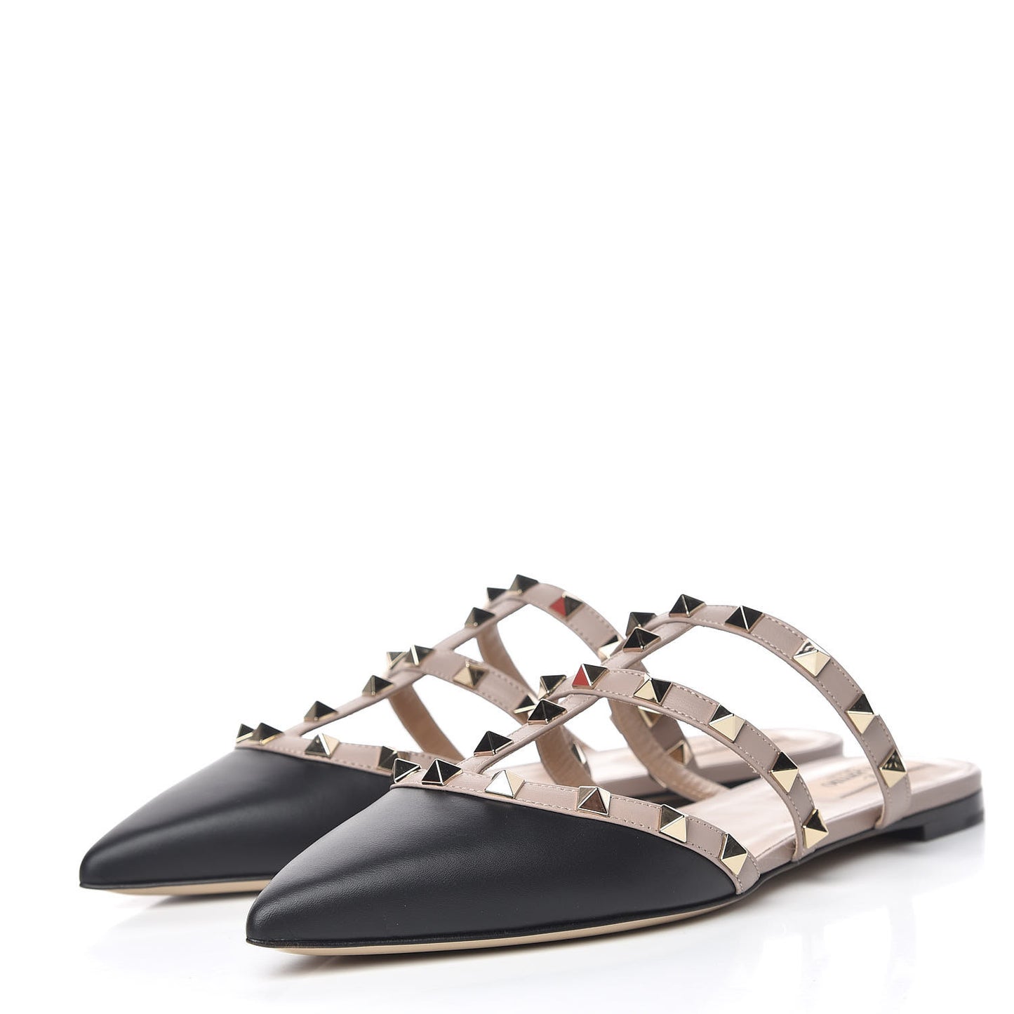 Nappa Rockstud Flat Cage Mules 36.5 Black Poudre