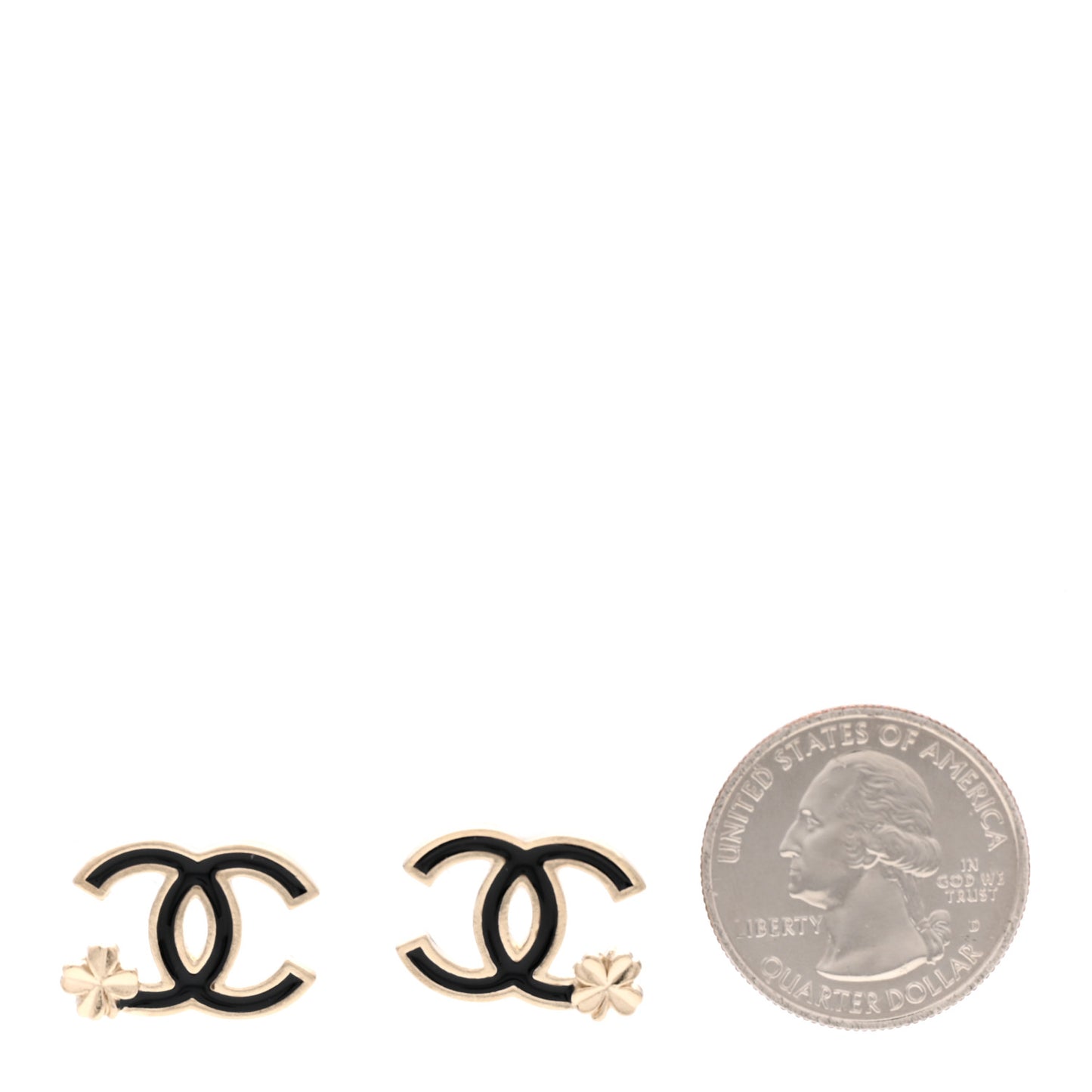 Enamel CC Clover Earrings Black Gold