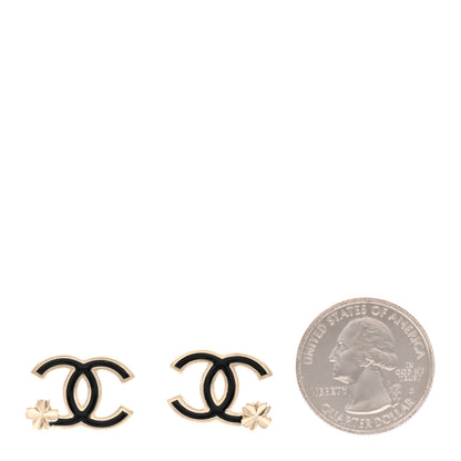 Chanel Enamel CC Clover Earrings Black Gold 2 of 5