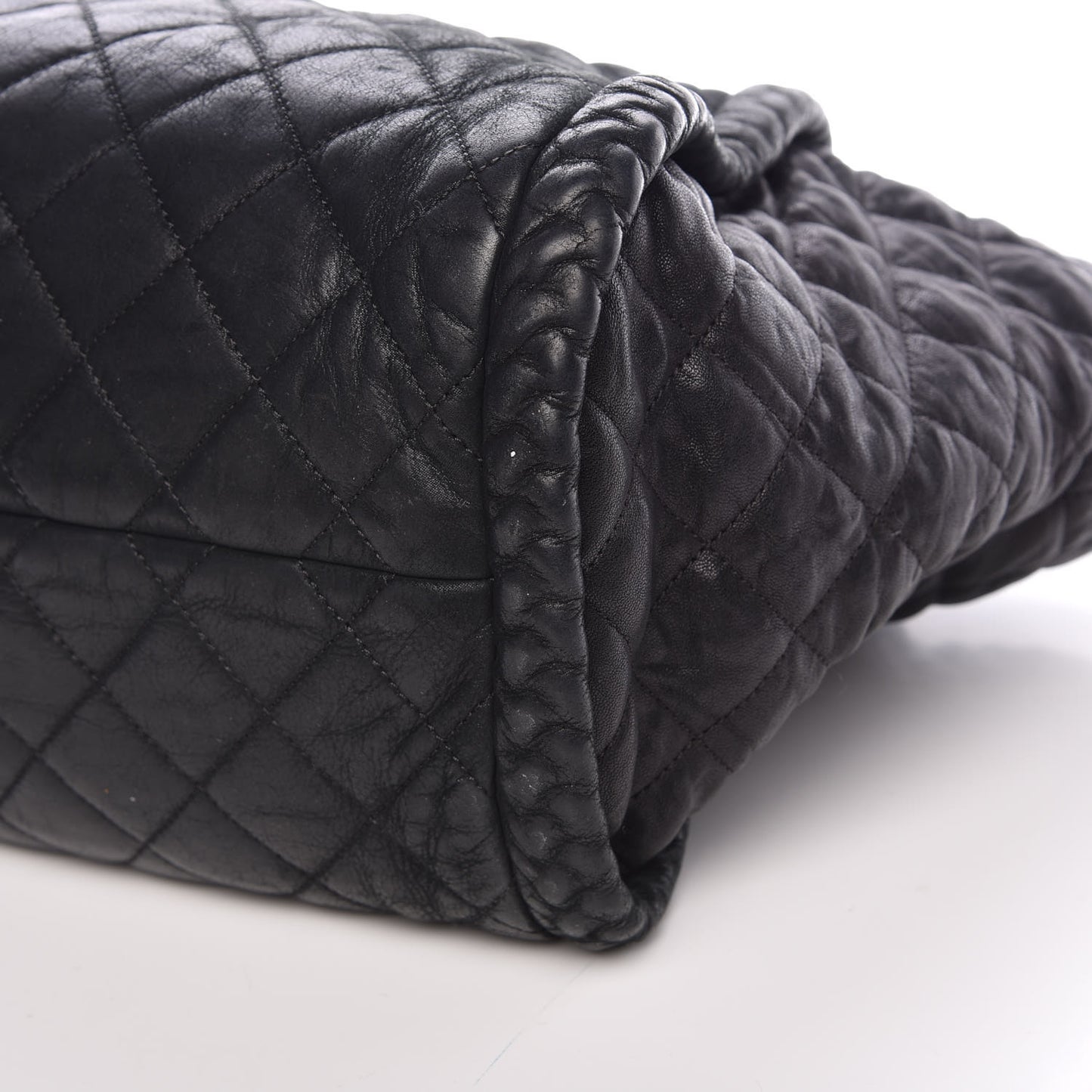 Washed Lambskin Quilted Studded CC Large Tote Black
