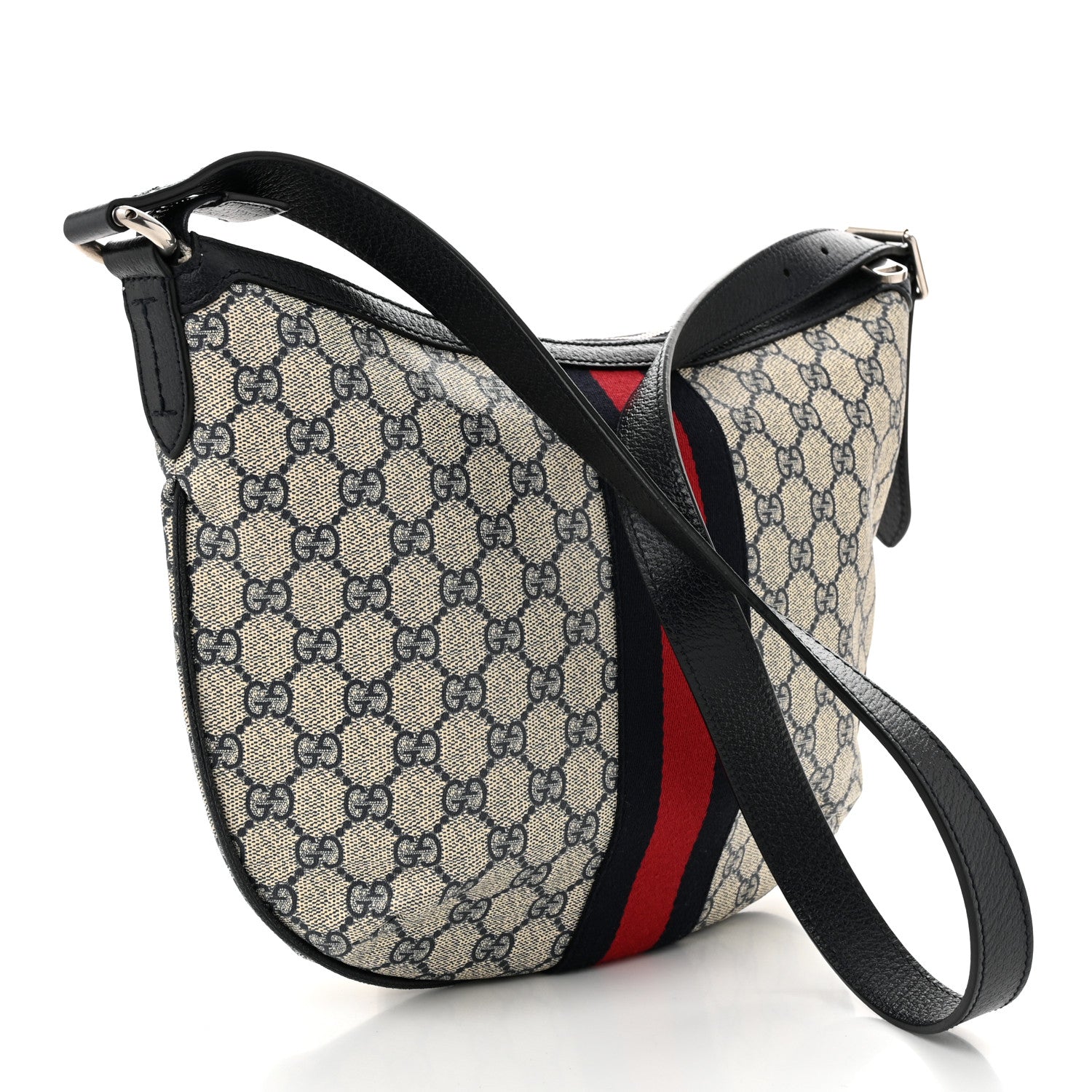 Gucci GG Supreme Monogram Textured Dollar Calfskin Web Small Ophidia Half Moon Hobo Beige Blue 3 of 10