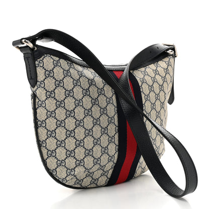 Gucci GG Supreme Monogram Textured Dollar Calfskin Web Small Ophidia Half Moon Hobo Beige Blue 3 of 10