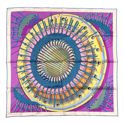 Hermes Silk Alternateur Double Face Scarf 90 Cyclamen Jaune Bleu 1 of 3