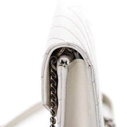 Saint Laurent Grain De Poudre Matelasse Chevron Monogram Envelope Chain Wallet Optical White 11 of 12