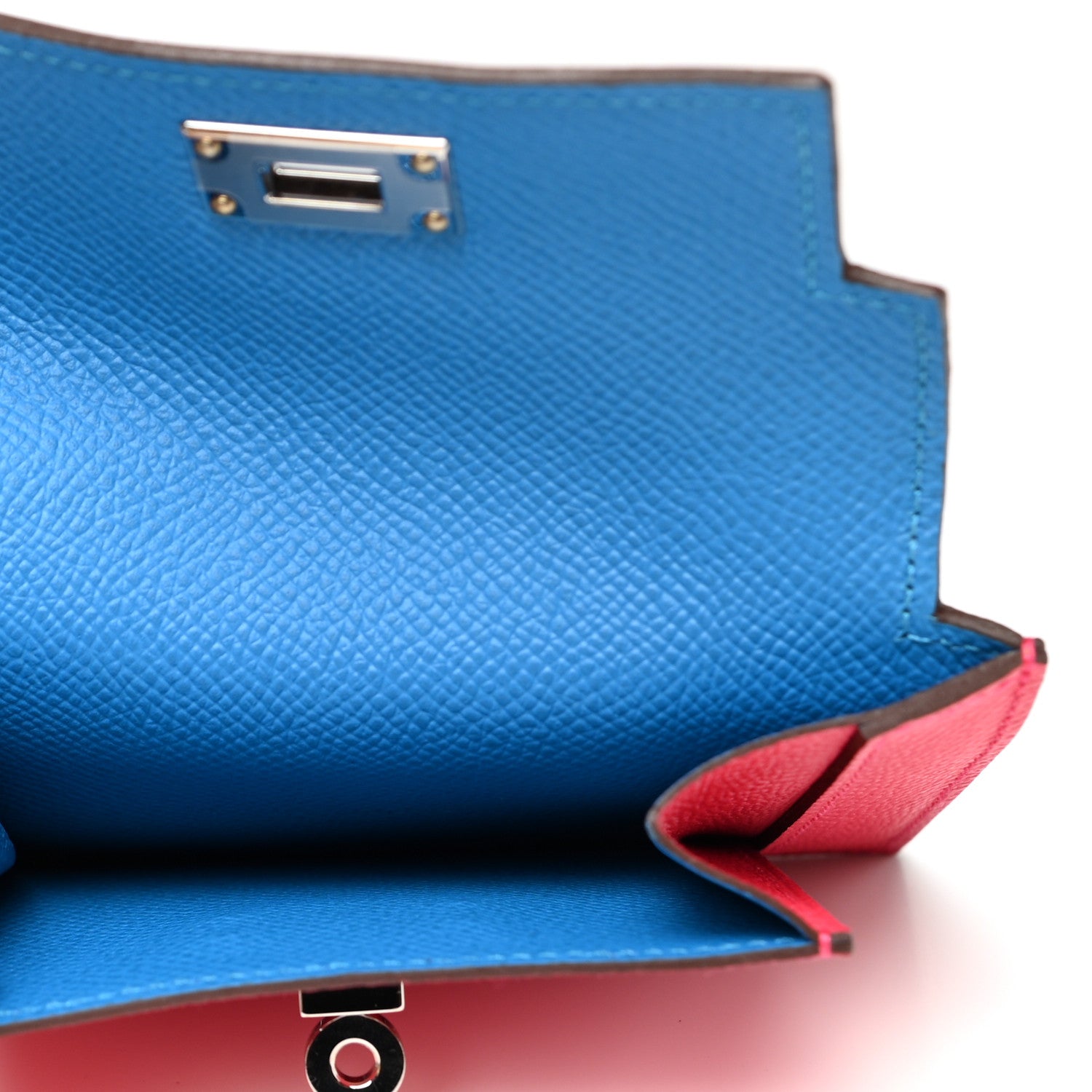 Hermes Epsom Tri-Color Kelly Pocket Compact Wallet Rouge Coeur Rose Extreme Bleu Zanzibar 5 of 7