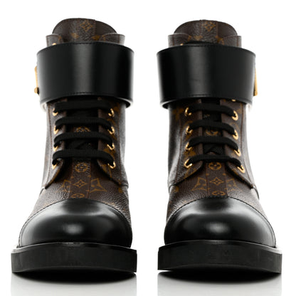 Louis Vuitton Calfskin Monogram Wonderland Flat Ranger Boots 39 Black 2 of 13