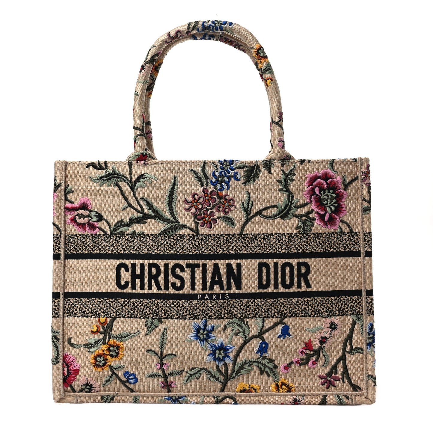Raffia Embroidered Petites Fleurs Medium Book Tote Natural